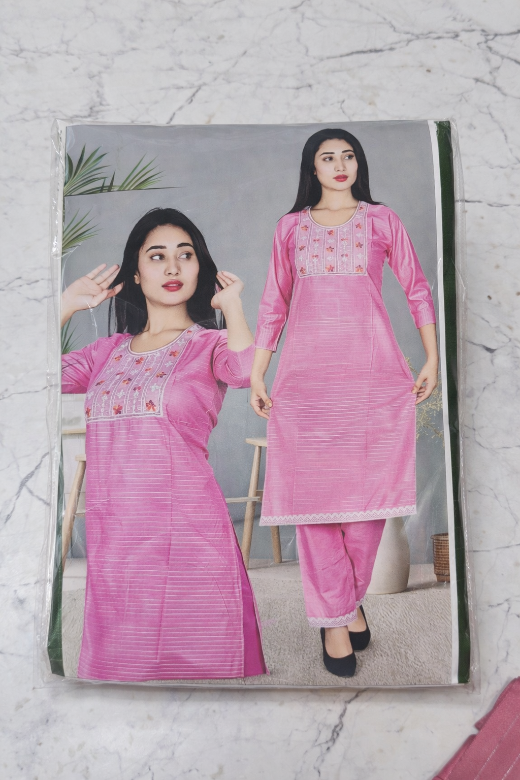 ₹249 Pink Kurti Pant Set | 3/4 Sleeve Stylish Suit Set